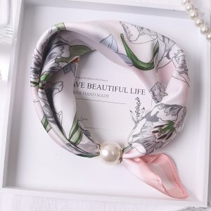 Women'S Scarf, French Retro Floral Small Square Scarf, Versatile Decorative Neck Scarf, Pink Gentle Floral Print Neck Accessory