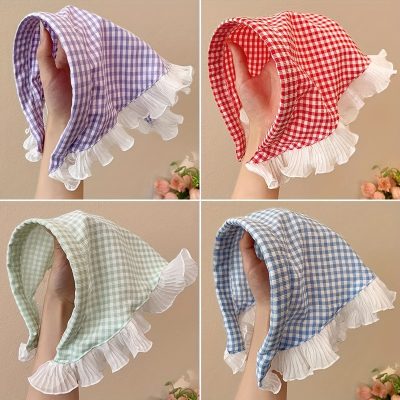 1pcu002F5pcs Bohemian Sweet Triangle Headscarf - Checkered & Grey Grid, Spring Summer Beach Hair, All-Season Versatile Hat for Casual Attire, Suitable for Beach, Parties, &
