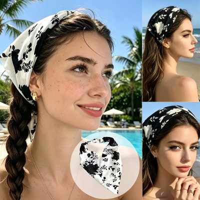 2pcsu002FFrench Vintage Floral Triangular Headscarves, Hair Bands And Head Wraps for Women, Versatile Hair Additions Ideal for Daily Casual Outings, Dates, Vacations And Trips