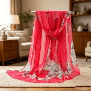 Spring Summer Women'S Fresh Orchid Print Chiffon Long Scarf Neck Scarf Shawl, Lightweight Flowing with Gentle Aura, Good Drape And Non-Stuffy, Suitable for Commute Shawl, Daily Matching, Vacation Outerwear, Easily Creating Gentle Fresh Look