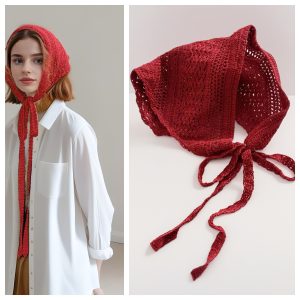 Vintage Red Triangle Tie Hollow Design Headscarf Hair Band Decorative Butt Flap