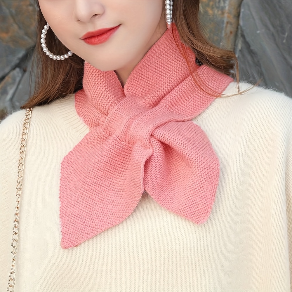 All-Season Casual Elastic Solid Color Outdoor Warm Scarf, Small Scarf Women'S Winter Cross Bow Decor Scarf, Fishtail Style Versatile Decoration, Triangular Neck Warmer - Image 4