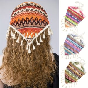 1pc of a Striped Fringe Triangle Hair Scarf, a Bohemian-Style Knitted Headband for Ladies
