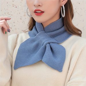 All-Season Casual Elastic Solid Color Outdoor Warm Scarf, Small Scarf Women'S Winter Cross Bow Decor Scarf, Fishtail Style Versatile Decoration, Triangular Neck Warmer